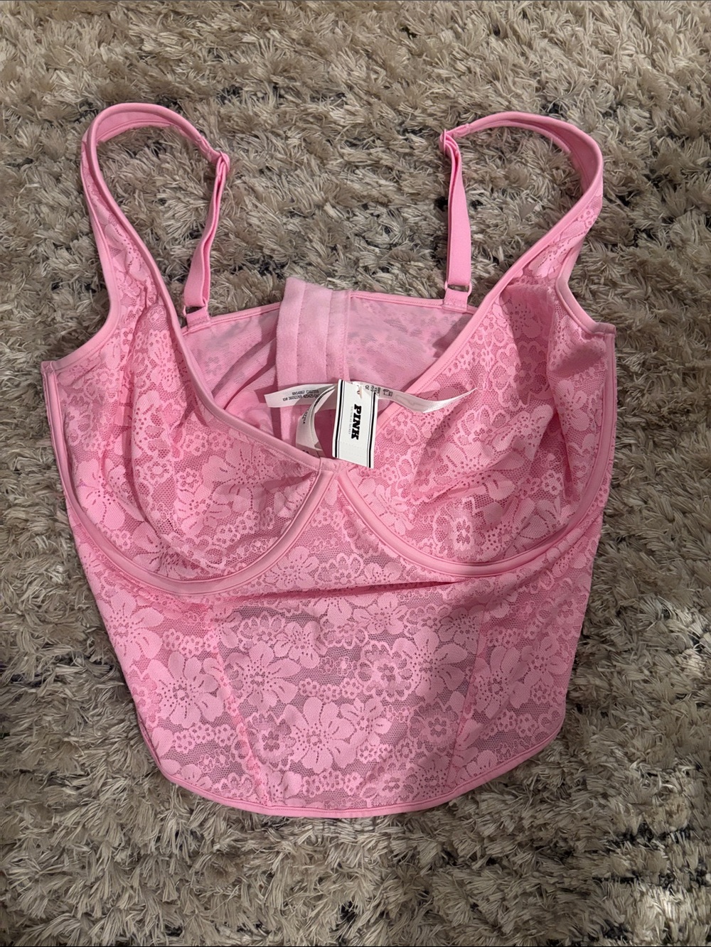 PINK Victoria's Secret Pink Lace Longline Underwire Bralette